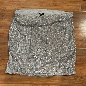 Express Shimmering Sequin Silver Mini Skirt